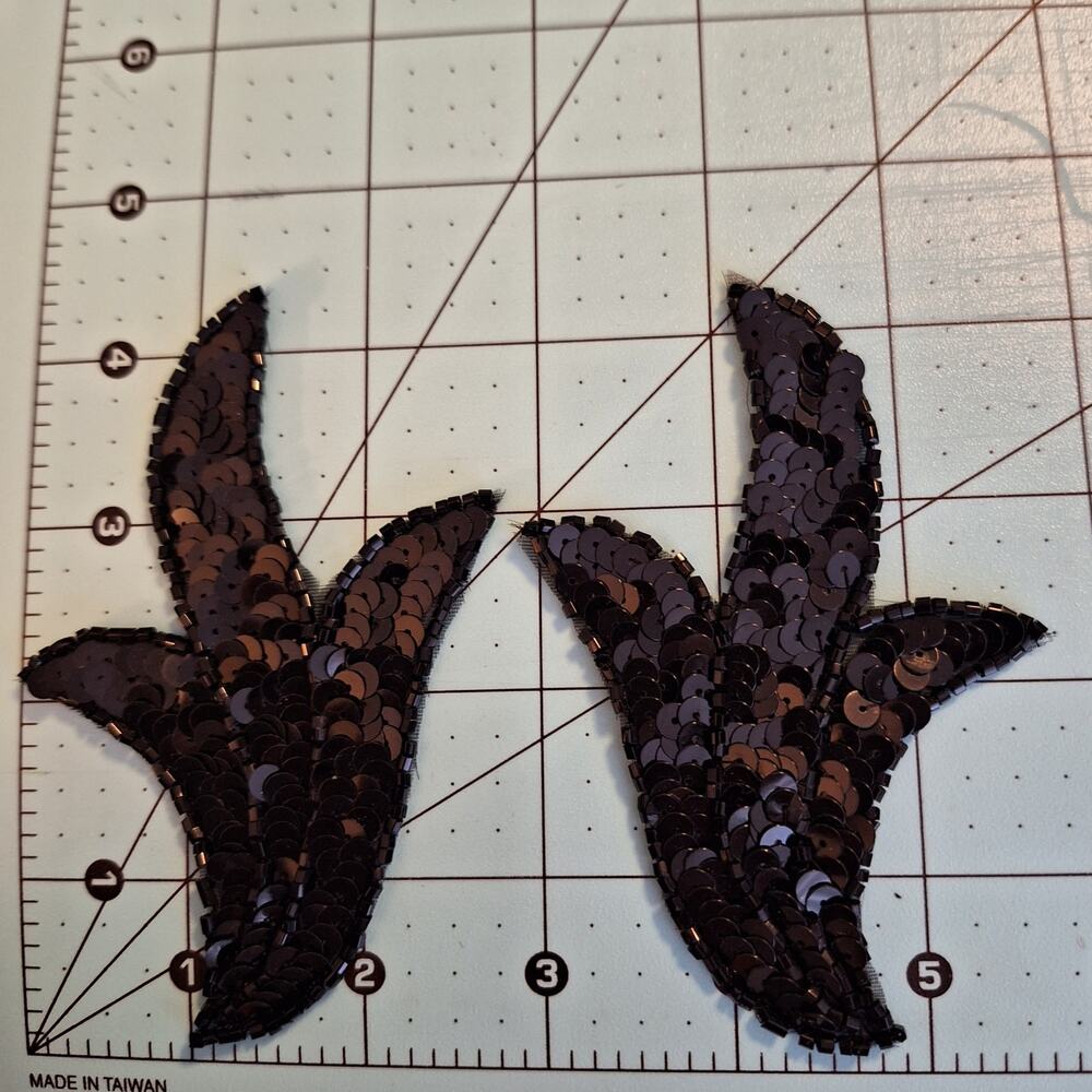 Sequin Beaded Applique Black Facing Pair